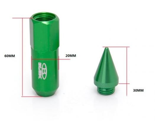 картинка Комплект гаек Blox style с наконечником , зеленые М12 х 1.5 магазин  StreetTuning 