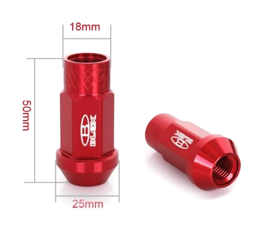 картинка Комплект гаек Blox style 52 мм, красные М12 х 1.5 магазин  StreetTuning 