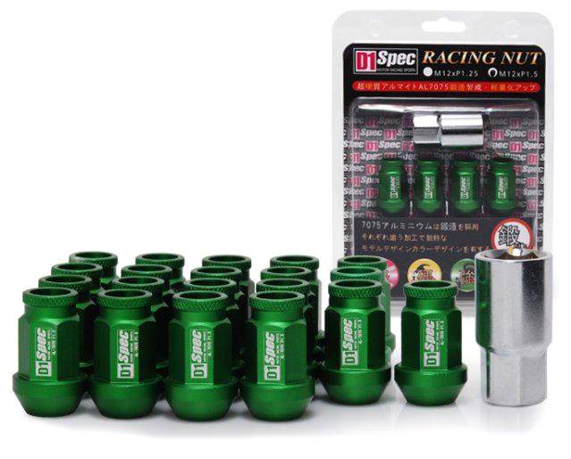 картинка Комплект гаек D1 Spec 40 мм открытые, зеленый М12 х 1.5 магазин  StreetTuning 