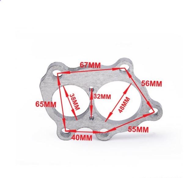 картинка Фланец под турбину T25 T210 GT30 GT32 с двойным выходным отверстием магазин  StreetTuning 