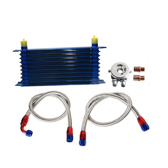 картинка Универсальный 10 рядный масляный кулер AN10 с проставкой M20XP1.5 3/4X16 (Маслокулер-кит) магазин  StreetTuning 