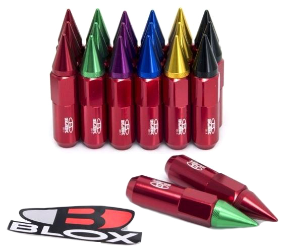 картинка Комплект гаек Blox style красные 90 мм , с разноцветными наконечниками М12 х 1.25 магазин  StreetTuning 