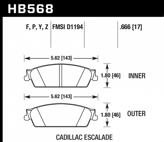 картинка Колодки тормозные HB568Y.666 HAWK LTS Cadillac Escalade, Chevrolet Silverado, Suburban задние магазин  StreetTuning 