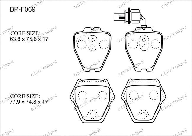 картинка Передние тормозные колодки Gerat BP-F069 (Audi 100, A4, A6, A8, Allroad, S4, S6, S8) магазин  StreetTuning 