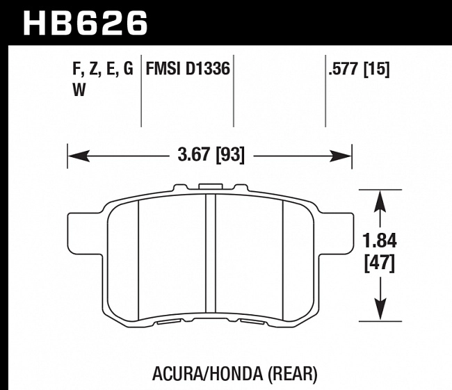 картинка Колодки тормозные HB626F.577 HAWK HPS Acura/Honda (Rear) 14 mm магазин  StreetTuning 