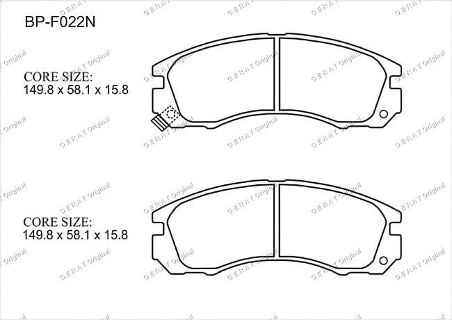 картинка Передние тормозные колодки Gerat BP-F022N (Citroёn C-Crosser/
Dodge Stealth/
Mitsubishi 3000GT, Airtrek, Challenger, Chariot, Chariot Grandis, Debonair, Delica, Diamante, Eclipse, Emeraude, Eterna, FTO, Galant, L200, L400, Lancer, Lancer Evolution, Legnum магазин  StreetTuning 