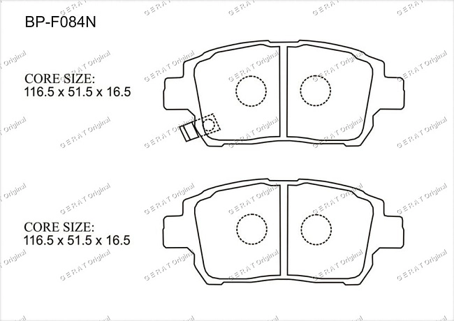 картинка Передние тормозные колодки Gerat BP-F084N (Toyota Allion, bB, Celica, Corolla, Corolla Verso, Funcargo, iQ, Ist, MR-S, Opa, Porte, Premio, Prius, Sienta, Spacio, Vios, Vitz, Yaris) магазин  StreetTuning 