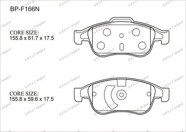 картинка Передние тормозные колодки Gerat BP-F166N (Renault Duster, Fluence, Megane, Scenic) магазин  StreetTuning 