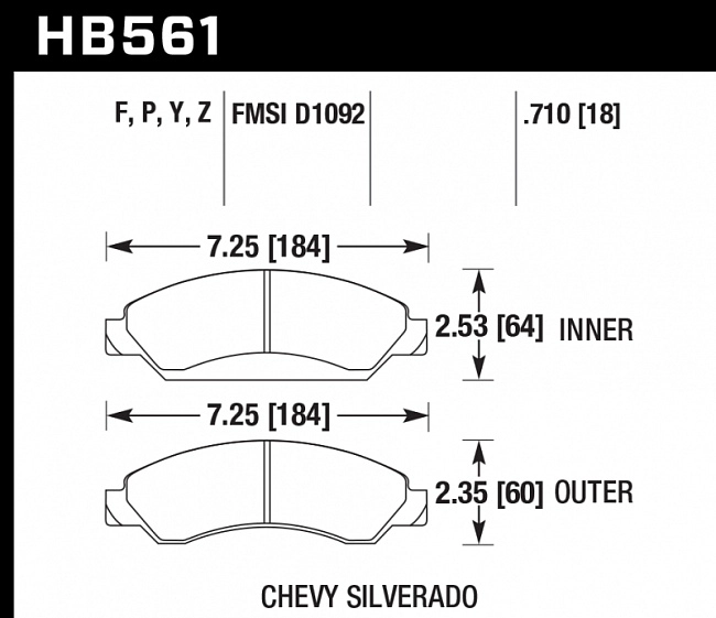 картинка Колодки тормозные HB561F.710 HAWK HPS передние CADILLAC Escalade / Chevrolet Tahoe магазин  StreetTuning 