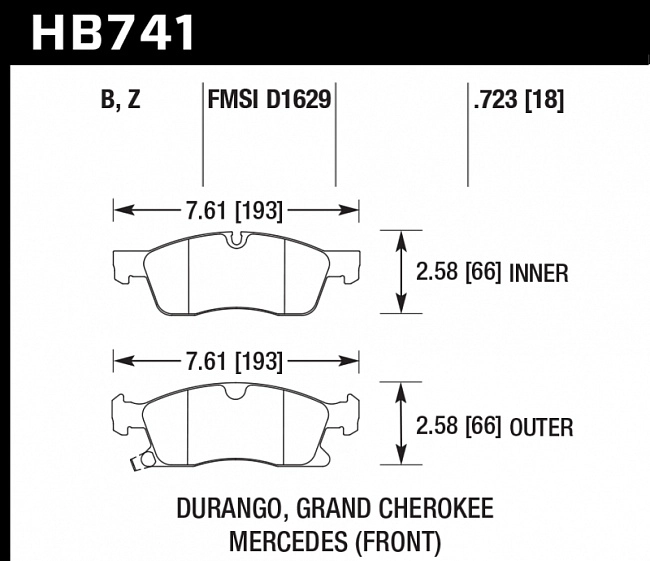 картинка Колодки тормозные HB741B.723 HAWK HPS 5.0; 19mm перед БЕЗ спорт пакета AMG, MB ML350, GL350, GL450 магазин  StreetTuning 