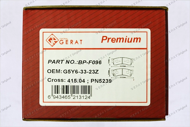 картинка Передние тормозные колодки Gerat BP-F096 (Mazda 323F, 626, Eunos, MX 6, Premacy, Xedos 6, Xedos 9) магазин  StreetTuning 
