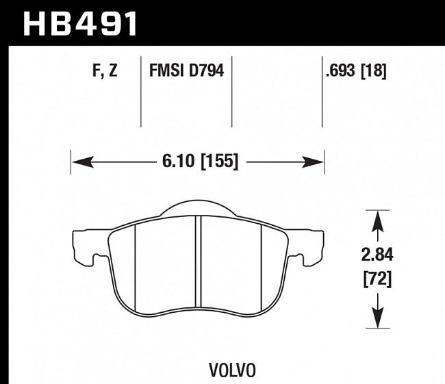 картинка Колодки тормозные HB491F.693 HAWK HPS передние Volvo магазин  StreetTuning 