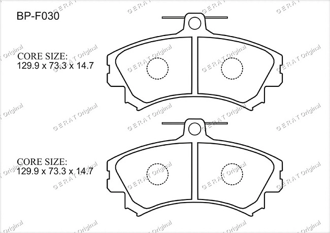 картинка Передние тормозные колодки Gerat BP-F030 (Mitsubishi Carisma, 
Colt, 
Space Star/
Volvo S40, V40/
Smart - ForFour) магазин  StreetTuning 