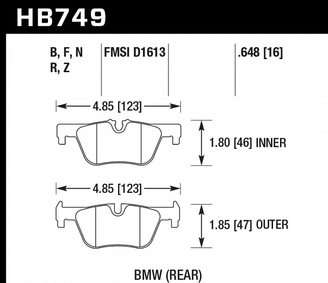картинка Колодки тормозные HB749F.648 HAWK HPS; 17mm BMW F20 F22 F30 F31 F32 F33 F34 F36 магазин  StreetTuning 