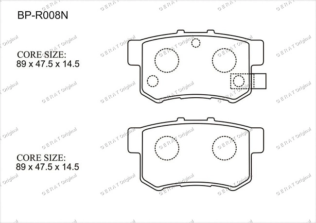 картинка Задние тормозные колодки Gerat BP-R008N (Acura RDX, TL, TSX/ 
Honda Accord, Ascot, Avancier, Civic, CR-V, CR-Z, Edix, Element, Insight, Inspire, Integra, Legend, NSX, Odyssey, Prelude, S2000, Stepwgn, Stream, Torneo, Aska, 
Rover 600/
Suzuki  Kizashi, SX4 магазин  StreetTuning 
