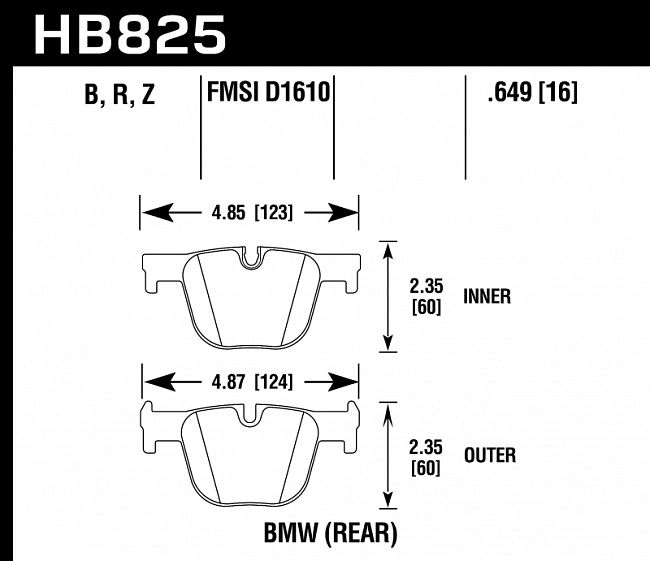картинка Колодки тормозные HB825B.649 HAWK HPS 5.0 BMW 328i M Sport задние магазин  StreetTuning 