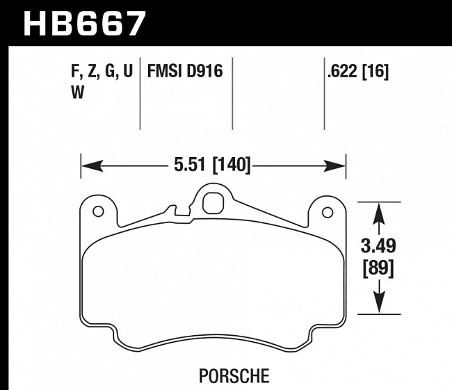 картинка Колодки тормозные HB667W.622 HAWK DTC-30 Porsche 16 mm магазин  StreetTuning 