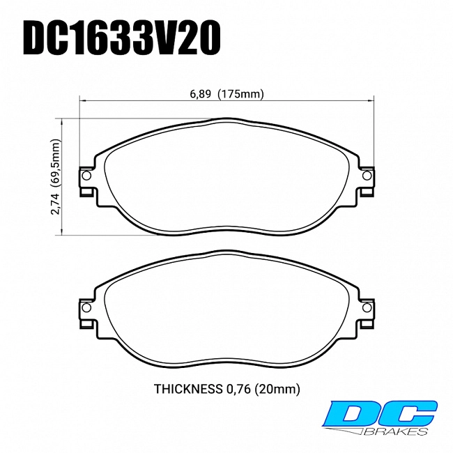 картинка Колодки тормозные DC1633V20 DC brakes Street STR.S, перед VW GOLF VII; Passat 362; AUDI A3 8V1 магазин  StreetTuning 