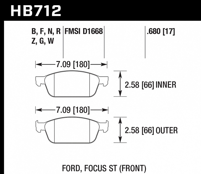 картинка Колодки тормозные HB712N.680 HAWK HP Plus перед Ford Focus ST 2013-> магазин  StreetTuning 