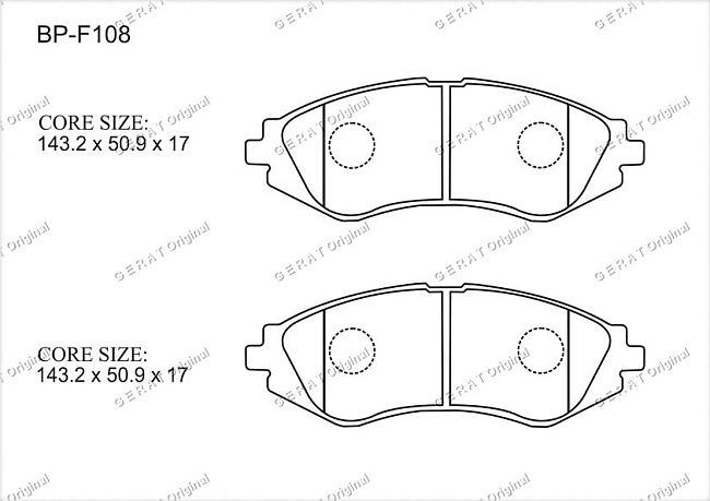 картинка Передние тормозные колодки Gerat BP-F108 (Chevrolet Aveo/
Daewoo  Nubira, Lacetti) магазин  StreetTuning 