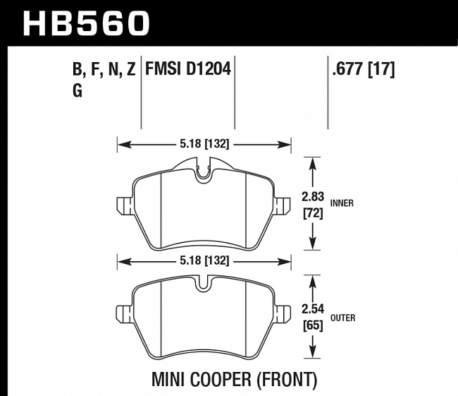 картинка Колодки тормозные HB560B.677 HAWK HPS 5.0; 17mm магазин  StreetTuning 