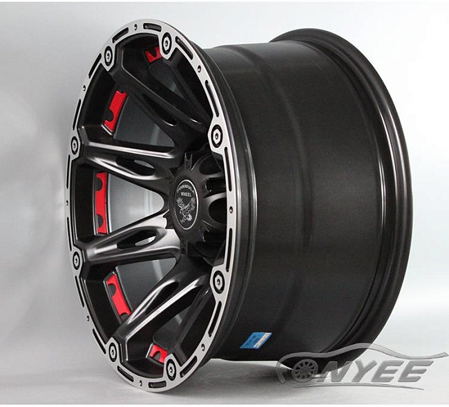 картинка Новые диски Formula R16 6x139,7 ET-45 J10 черный мат + серебро с красной оконтовкой магазин  StreetTuning 