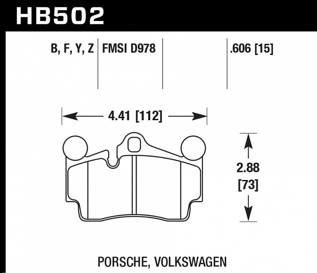 картинка Колодки тормозные HB502B.606 HAWK Street 5.0 задние PORSCHE Cayenne (955) / Audi Q7 / VW Touareg магазин  StreetTuning 