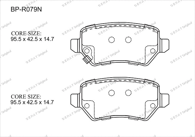 картинка Задние тормозные колодки Gerat BP-R079N (Hyundai I20/ 
Opel Astra, Zafira) магазин  StreetTuning 
