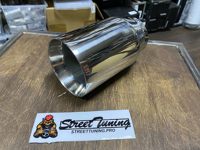 картинка Насадка на глушитель универсальная 63x89 мм, хром, 150 мм магазин  StreetTuning 
