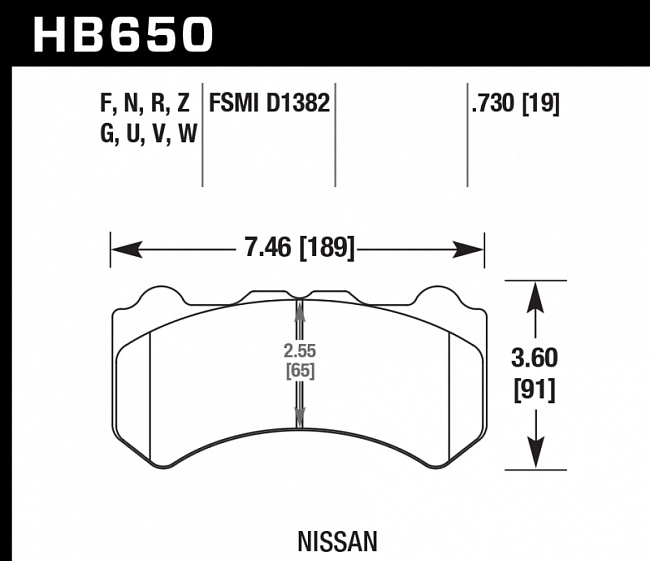 картинка Колодки тормозные HB650G.730 HAWK DTC-60 передние NISSAN Skyline GTR R35 2008-> ; HPB тип 6; магазин  StreetTuning 