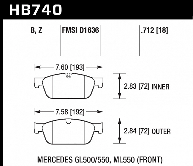 картинка Колодки тормозные HB740Z.712 HAWK PC; передн MB GL W166 AMG Sports Package магазин  StreetTuning 