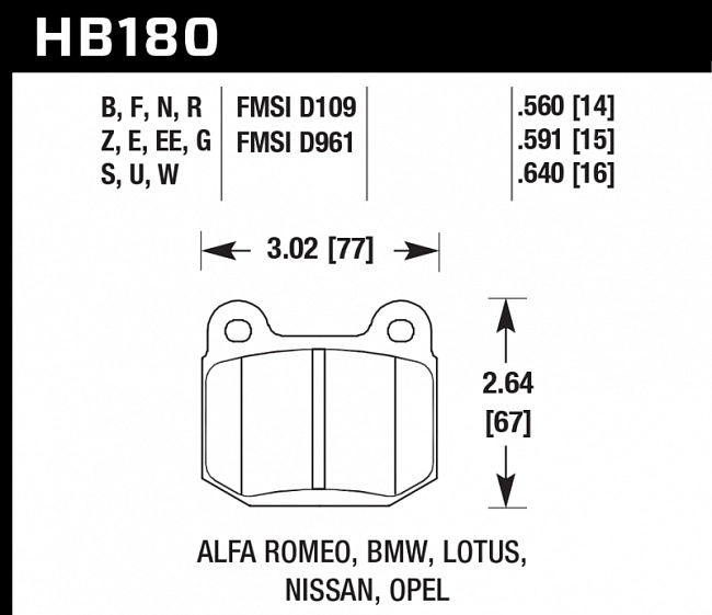 картинка Колодки тормозные HB180N.560 HAWK HP+ задние MMC Lancer Evo V-IX / SUBARU WRX Sti магазин  StreetTuning 