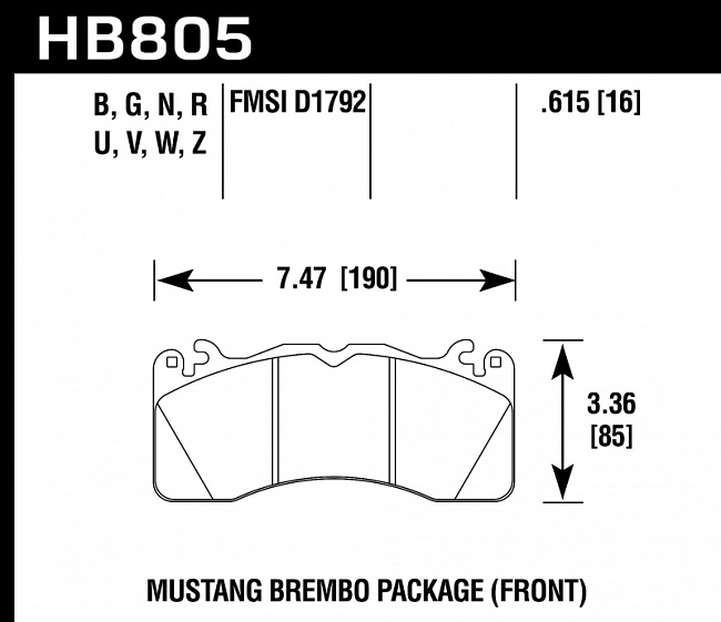 картинка Колодки тормозные HB805B.615 HAWK HPS 5.0; перед FORD MUSTANG BREMBO PACKAGE 2015-> магазин  StreetTuning 