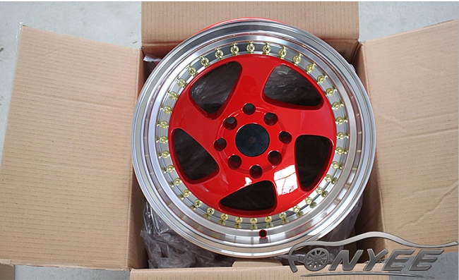 картинка Новые диски Rotiform TMB Flat R15 4х114,3/100 ET30 J7 красный глянец + полированная полка магазин  StreetTuning 