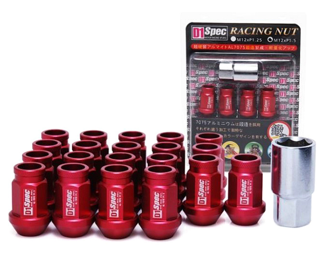 картинка Комплект гаек D1 Spec 40 мм открытые, красный М12 х 1.5 магазин  StreetTuning 