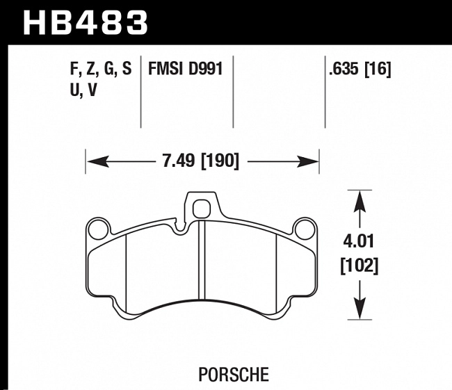 картинка Колодки тормозные HB483F.635 HAWK HPS передние PORSCHE 911 (996), (997), Gt2, Gt3 Cup, CARRERA GT магазин  StreetTuning 