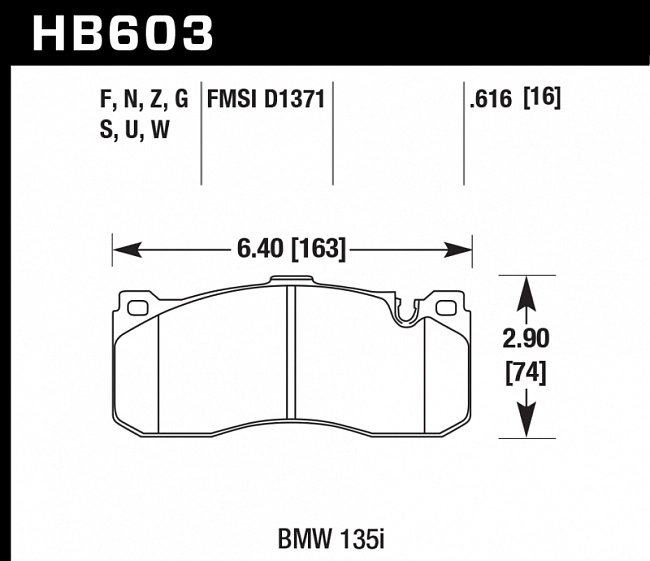 картинка Колодки тормозные HB603F.616 HAWK HPS передние BMW 135i  (E88), (E82), BMW Performance, MINI JCW магазин  StreetTuning 