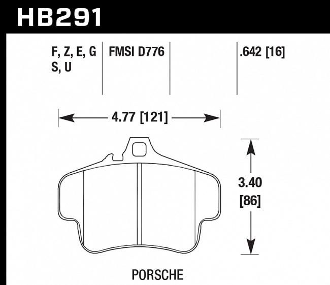 картинка Колодки тормозные HB291F.642 HAWK HPS  PORSCHE 911 (996) (997); Boxster (981) магазин  StreetTuning 