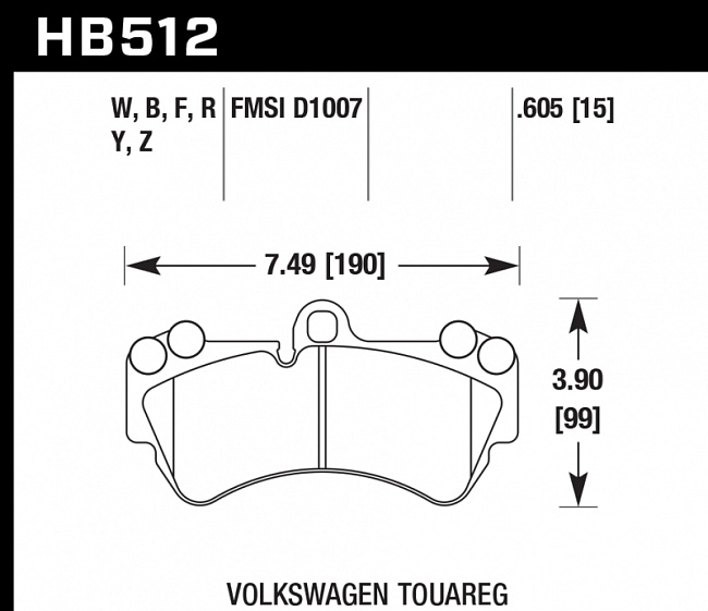 картинка Колодки тормозные HB512F.605 HAWK HPS передние PORSCHE Cayenne (955); VW Touareg 330 мм; HPB тип 4 магазин  StreetTuning 