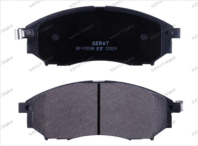 картинка Передние тормозные колодки Gerat BP-F054N (Infiniti EX35, FX35, FX45, FX50, G35, G37, M35, M37, M45, Q45, Nissan 350Z, Cedric, Cima, Fuga, Laurel, Murano, Navara, Pathfinder, President, Skyline, Skyline crossover, Stagea, Renault Koleos) магазин  StreetTuning 