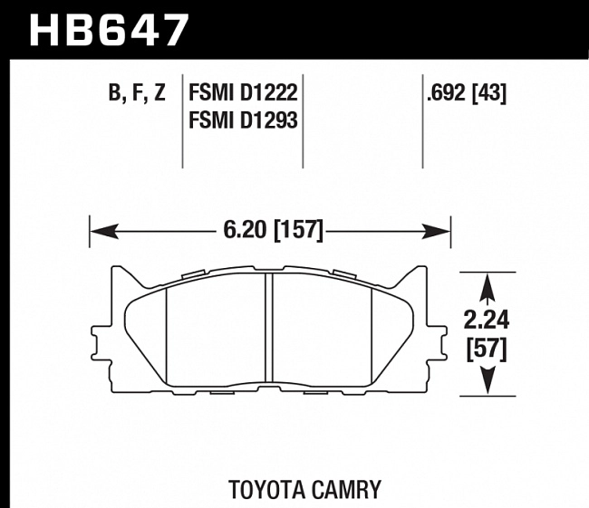 картинка Колодки тормозные HB647Z.692 HAWK PC передние TOYOTA CAMRY 2007-> магазин  StreetTuning 