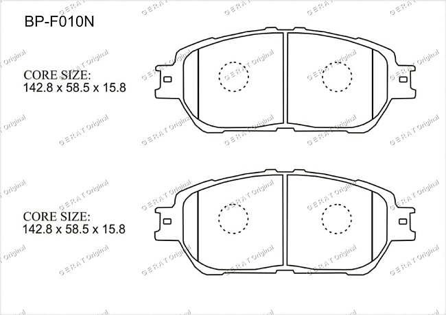 картинка Передние тормозные колодки Gerat BP-F010N (Lexus ES300, ES330/
Toyota Alphard, Avalon, Caldina, Camry, Camry Solara, Estima, Sienna, Tacoma, Windom) магазин  StreetTuning 