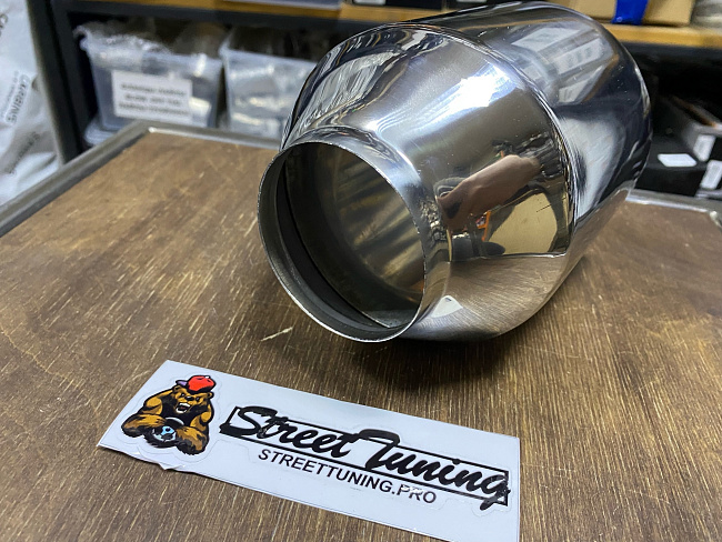 картинка Насадка на глушитель универсальная 63x114 мм, хром, 160 мм магазин  StreetTuning 