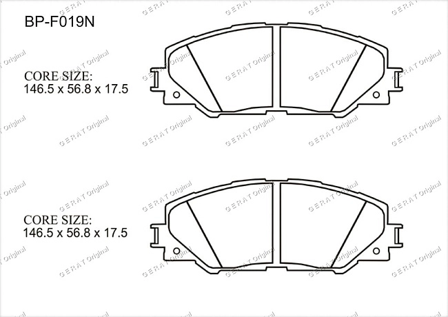картинка Передние тормозные колодки Gerat BP-F019N (Toyota Blade, Corolla, Harrier, Mark X Zio, Matrix, RAV 4, Vanguard) магазин  StreetTuning 