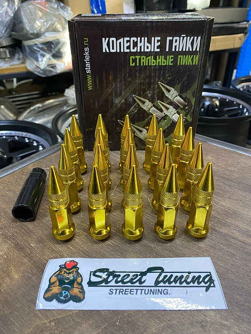 картинка Комплект гаек пики (пули) Starleks, 12х1.25 , цвет золотой, 20 шт. магазин  StreetTuning 