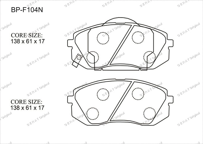 картинка Передние тормозные колодки Gerat BP-F104N (Hyundai I40, IX35, Sonata, Tucson/ 
Kia Sportage) магазин  StreetTuning 
