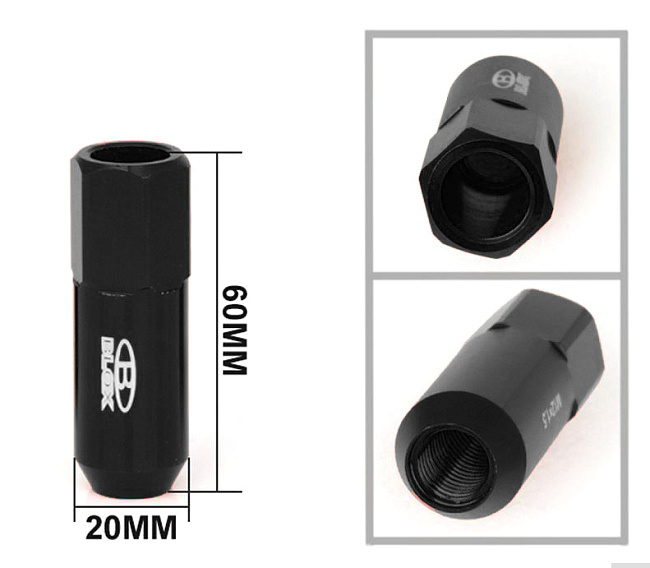 картинка Комплект гаек Blox style с наконечником , черные М12 х 1.5 магазин  StreetTuning 