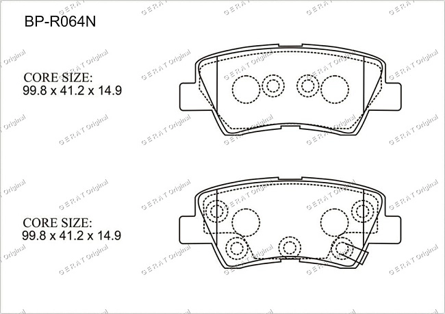 картинка Задние тормозные колодки Gerat BP-R064N (Hyundai Accent, Elantra, I40, Sonata, Tucson/ 
Kia Optima, Soul,) магазин  StreetTuning 