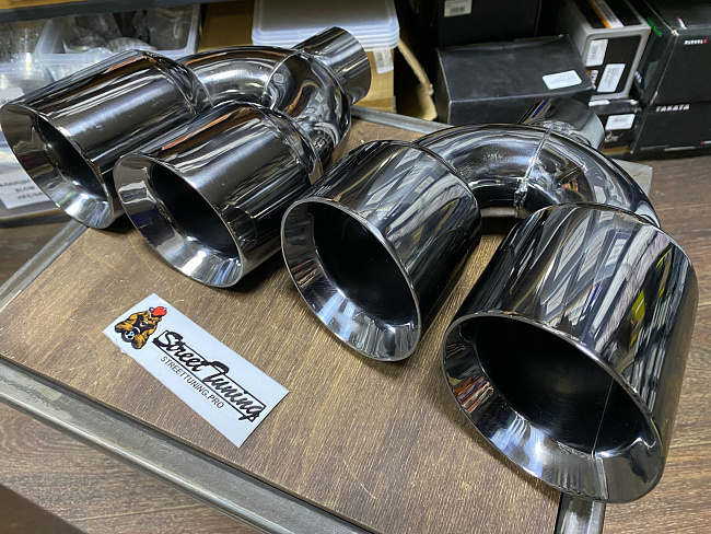 картинка Насадки на глушитель двойные - 2 шт 63 х 102 мм, Hyper Black магазин  StreetTuning 