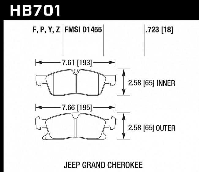 картинка Колодки тормозные HB701F.723 HAWK HPS передние Jeep Grand Cherokee WK2/Dodge Durango 2011+ магазин  StreetTuning 